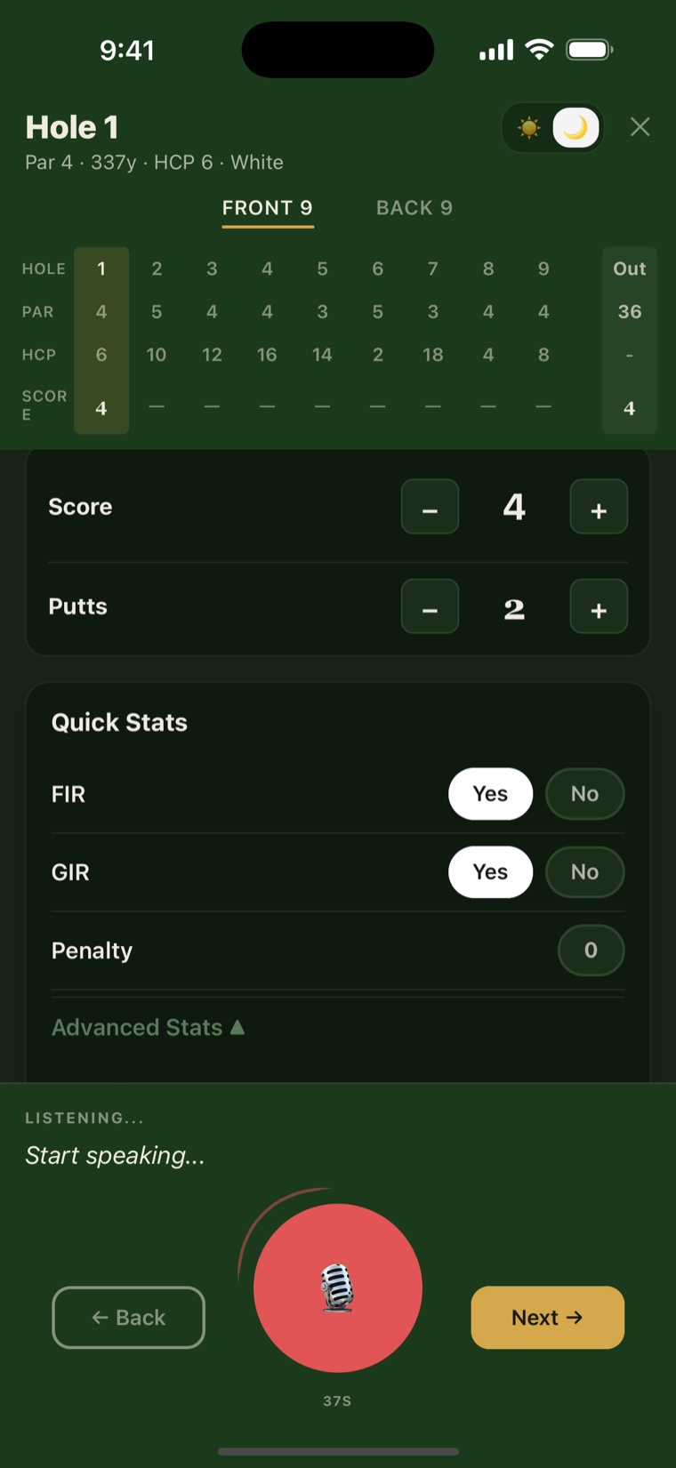 HoleRecord voice recording on hole one